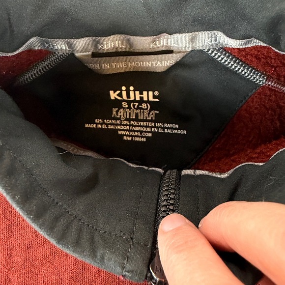 Kuhl Kajmrika Fleece Pullover Kids Small 7-8 Burgundy Gray 1/4 Zip Outdoor Top - Picture 5 of 10